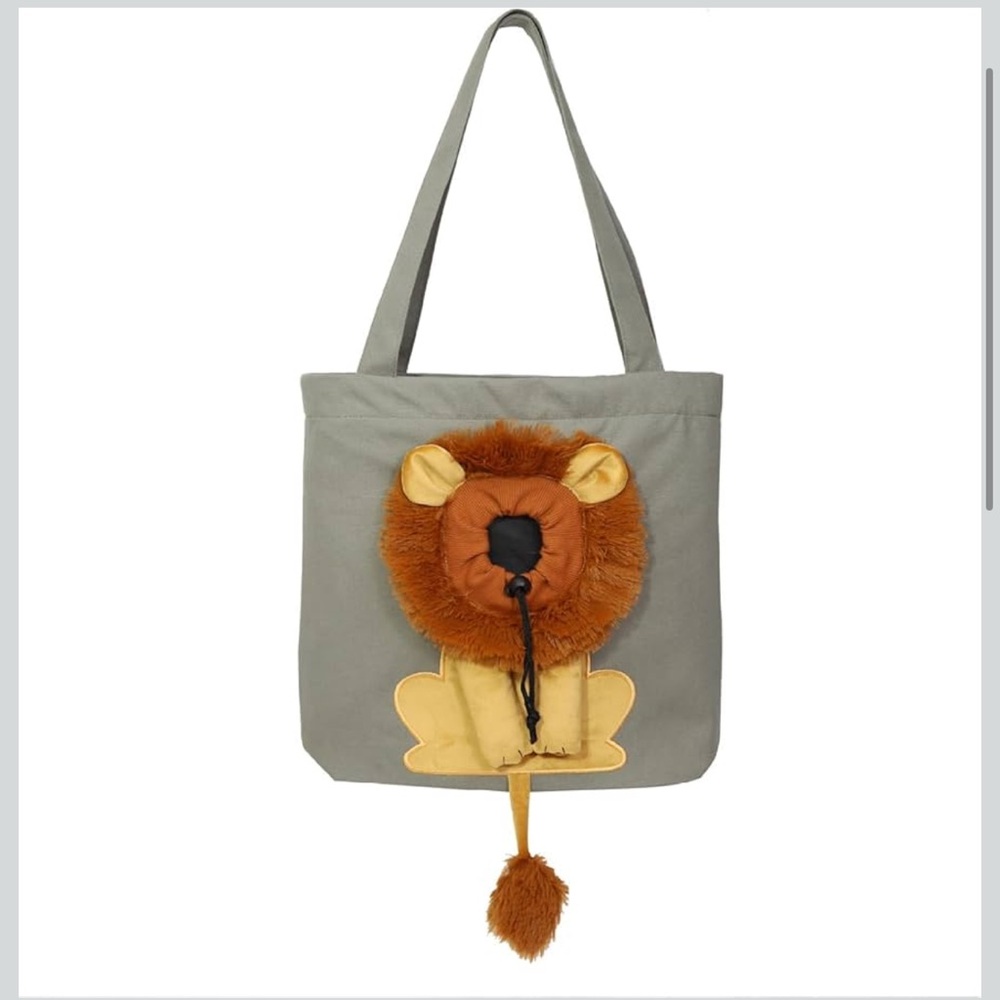 🆕 Gray Canva Tote Bag with Lion Design
